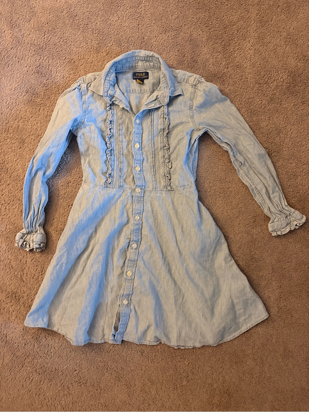 Lauren Ralph Lauren Light Blue Button-Front Ruffle Dress